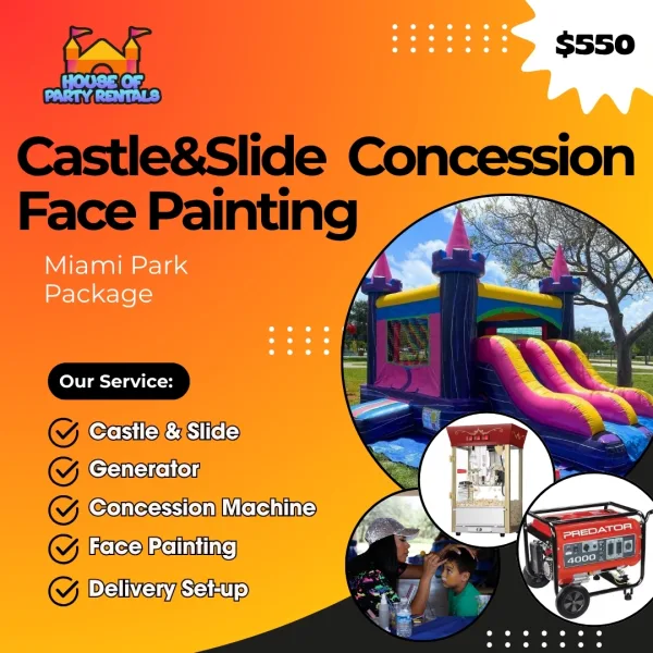Castle & Slide Concession + Face Painting – Miami Park Package